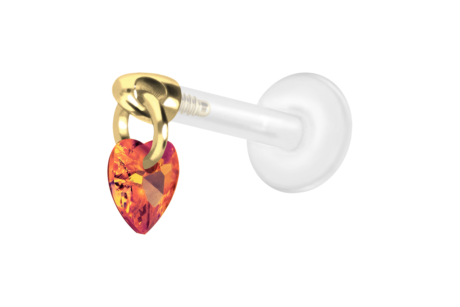 PTFE Labret Piercing mit Innengewinde + Titan-Aufsatz KRISTALLHERZ